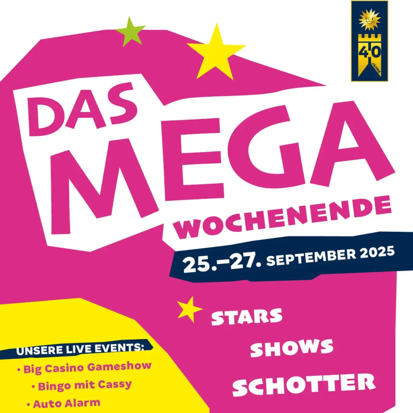 Social Media Grafik (1080x1350px) zum 40-jährigen Jubiläumswochenende in Hohensyburg